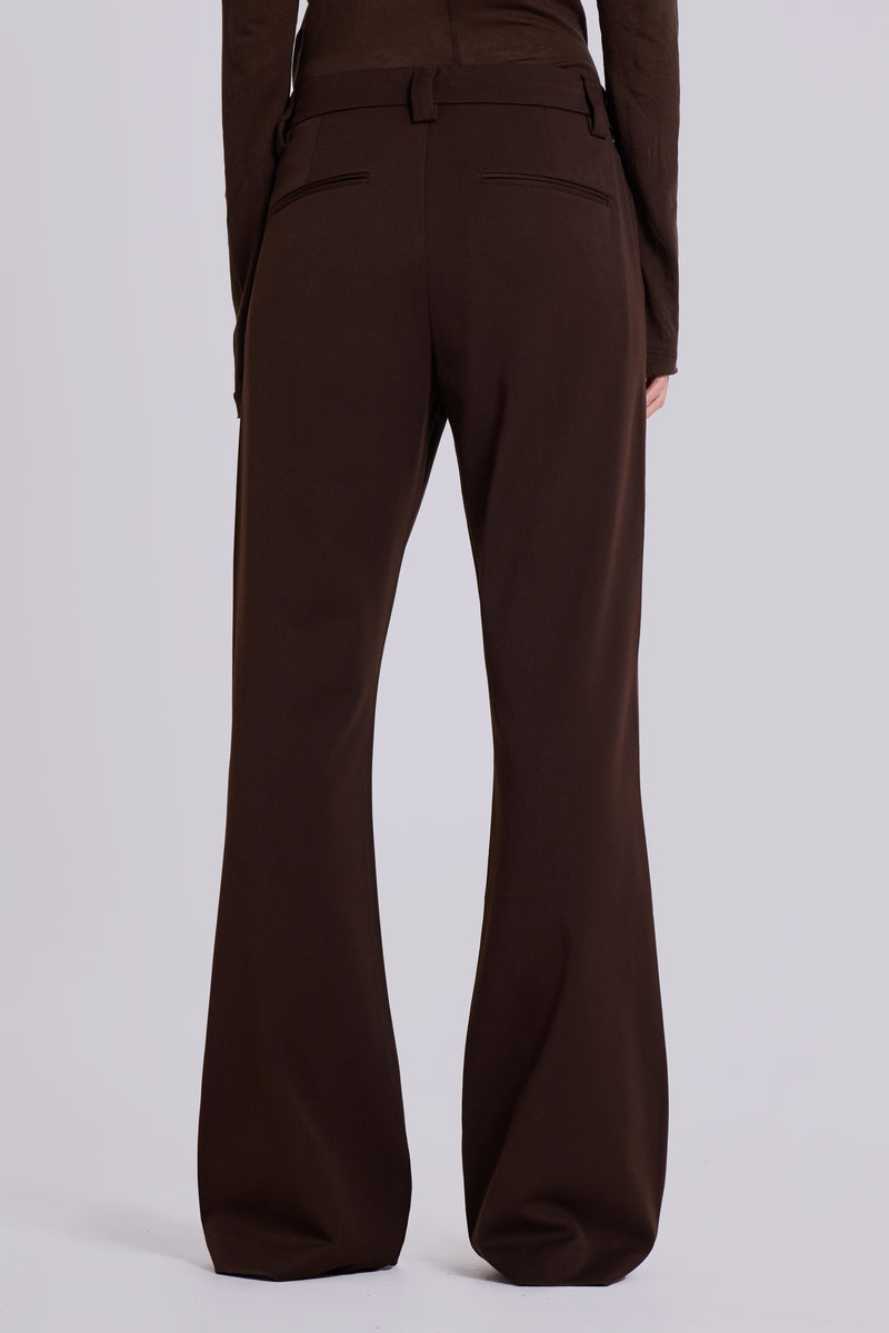 Brown Stacked Bootcut Suit Pants