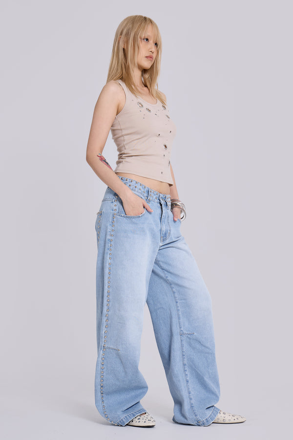 Nailed Studded Colossus Jeans in Light Blue Wash