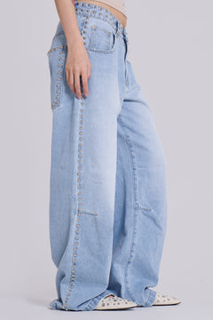 Nailed Studded Colossus Jeans in Light Blue Wash - W32 / Blue