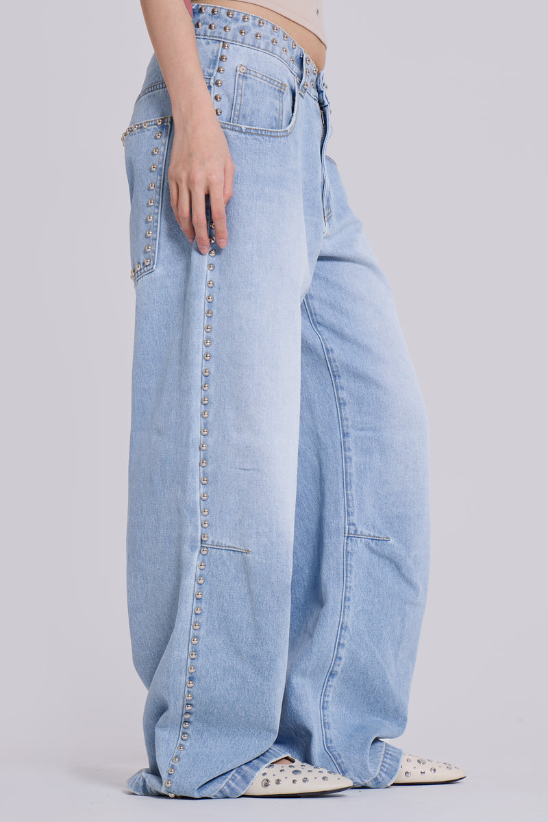 Nailed Studded Colossus Jeans in Light Blue Wash