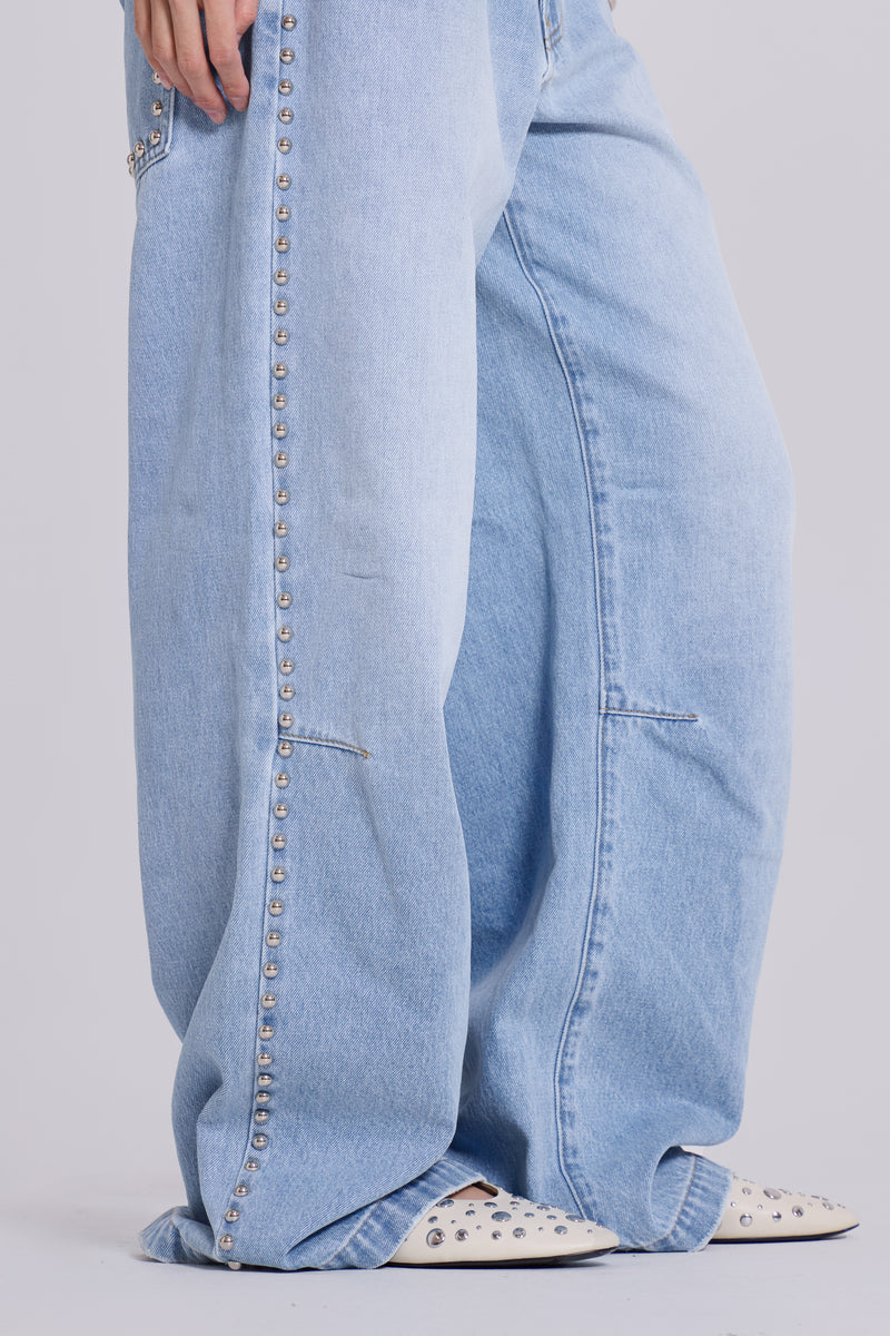 Nailed Studded Colossus Jeans in Light Blue Wash