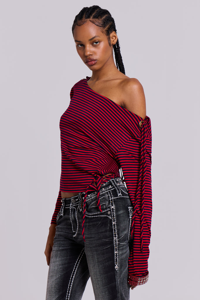 Gaia Slashed Backless Stripe Top