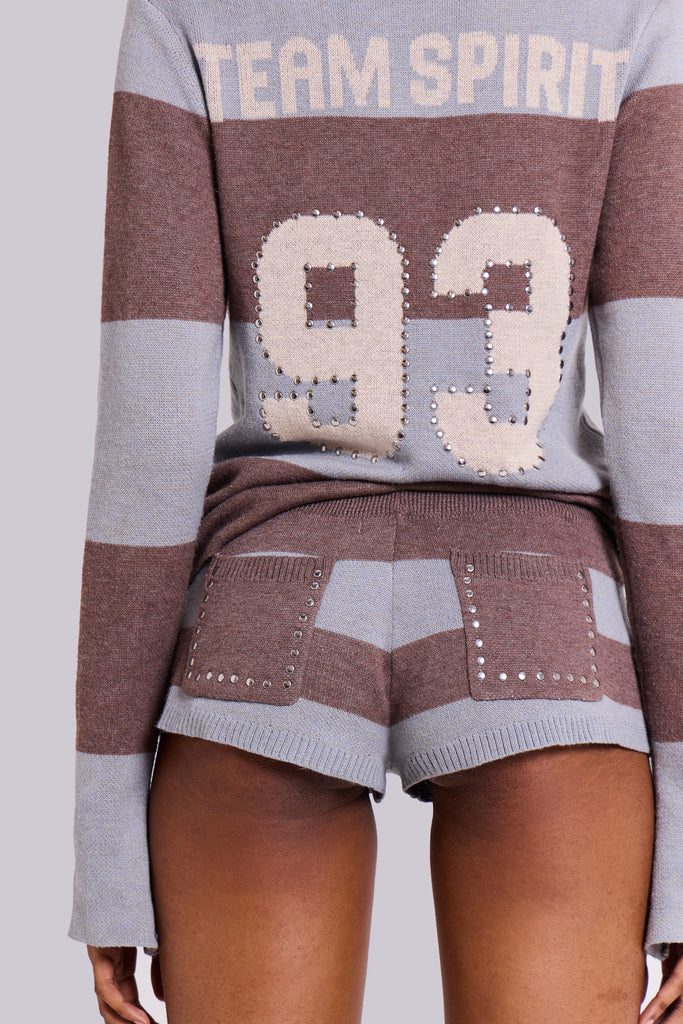 Team 93 Studded Knit Mini Shorts