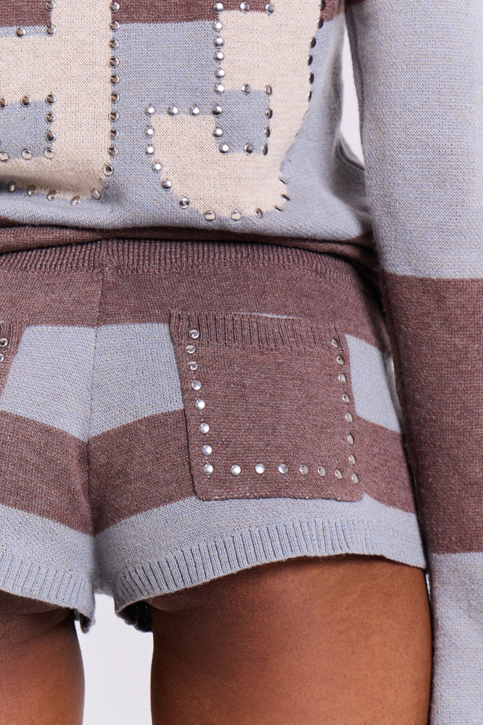 Team 93 Studded Knit Mini Shorts