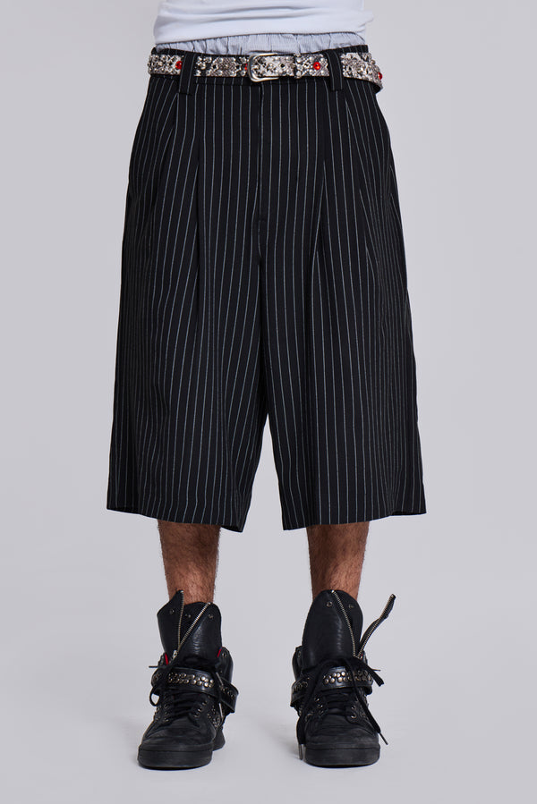 Black Pinstripe Goliath Baggy Shorts