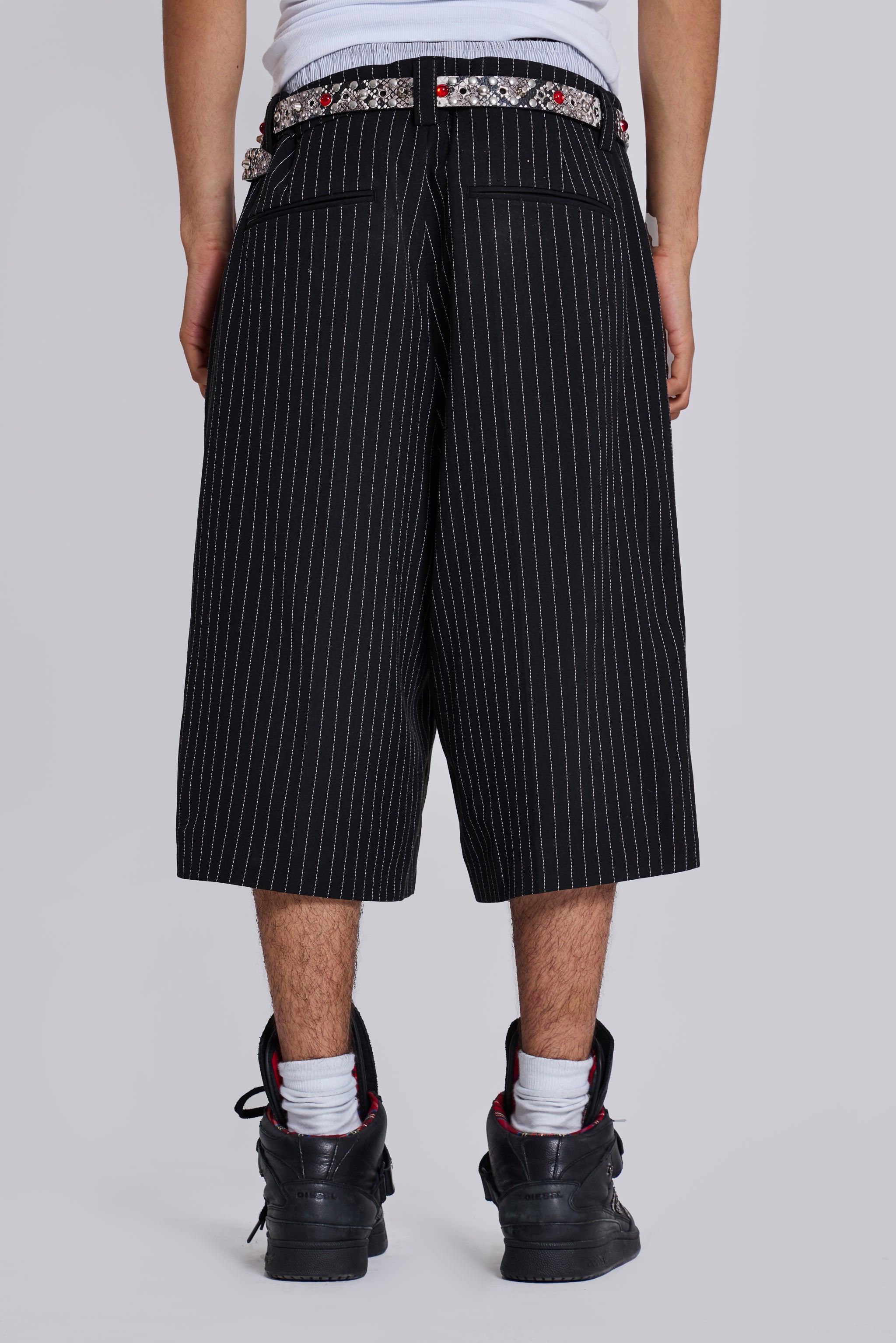 Black Pinstripe Goliath Shorts