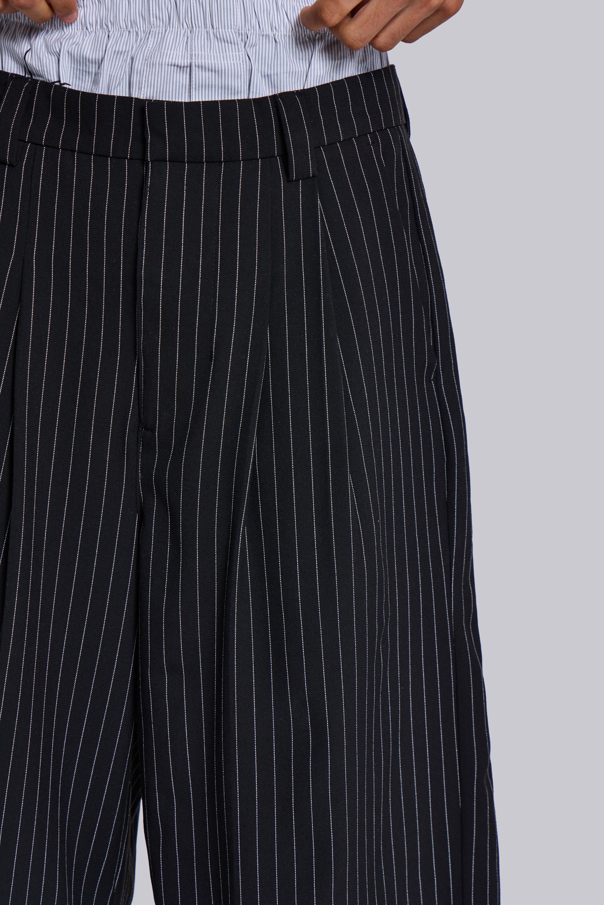 Black Pinstripe Goliath Shorts