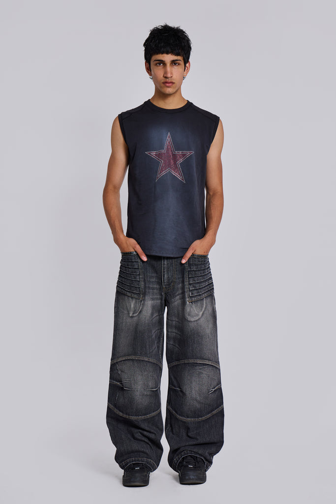 Washed Black Crash Biker Colossus Jeans