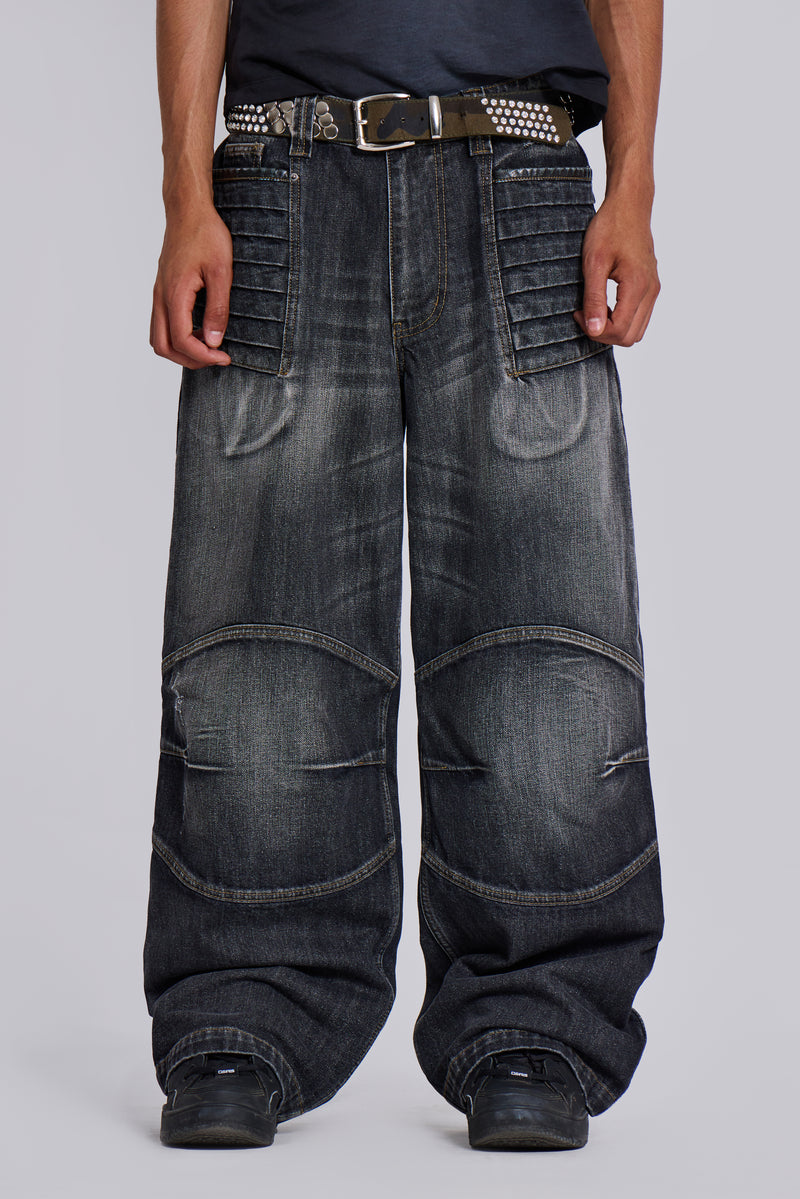 Washed Black Crash Biker Colossus Jeans