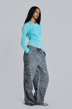 Black Oil Wash Parachute Pants - XXS / Black