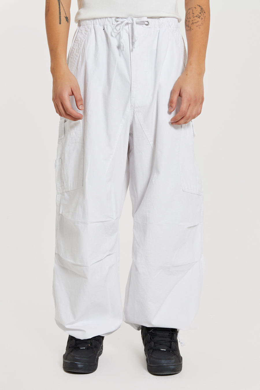 Bershka drawstring waist cargo pants in white | ASOS