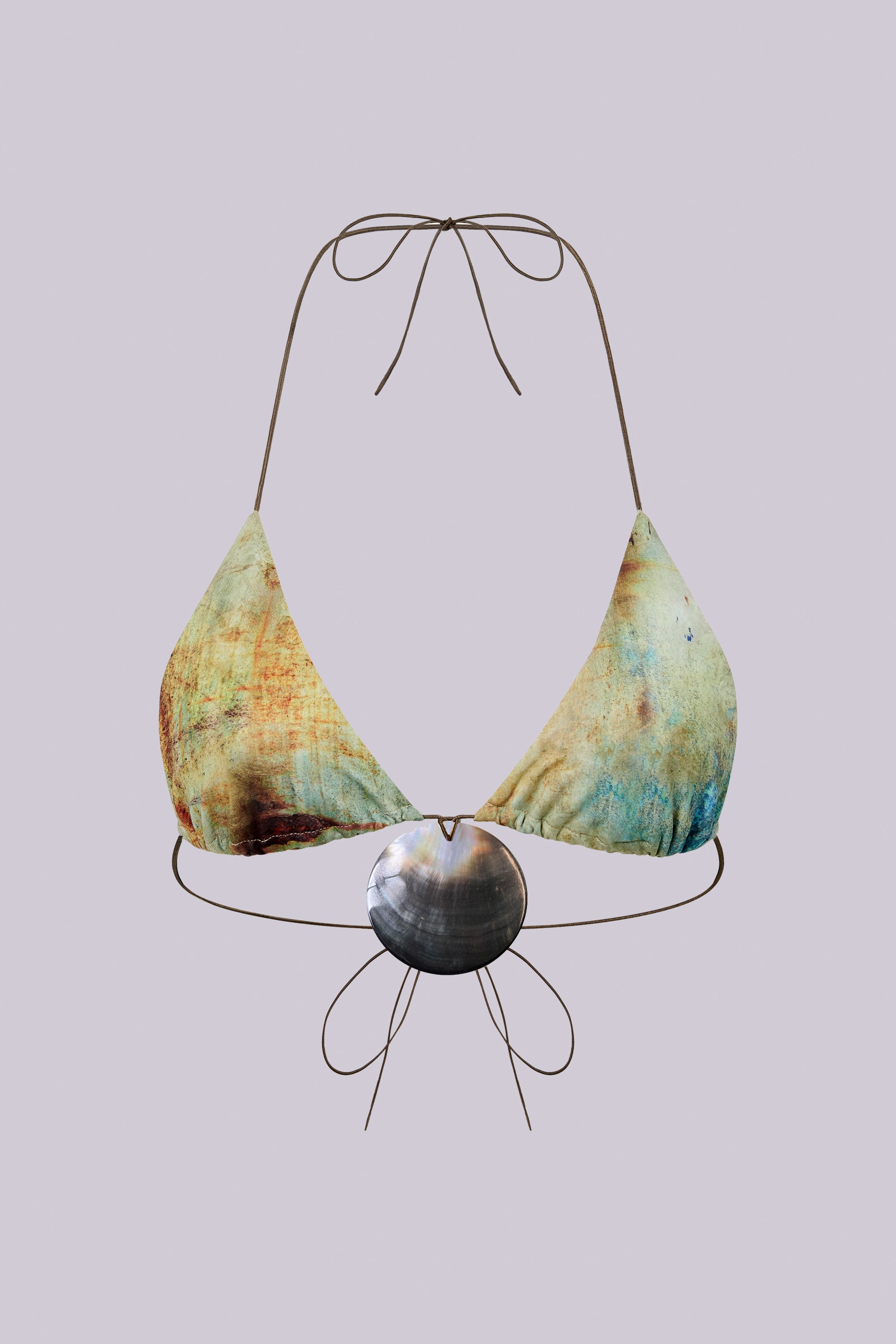 Cantha Micro Triangle Bikini Top With Shell Trim in Lagoon