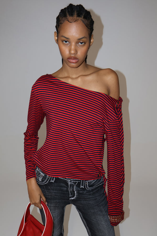 Gaia Slashed Backless Stripe Top