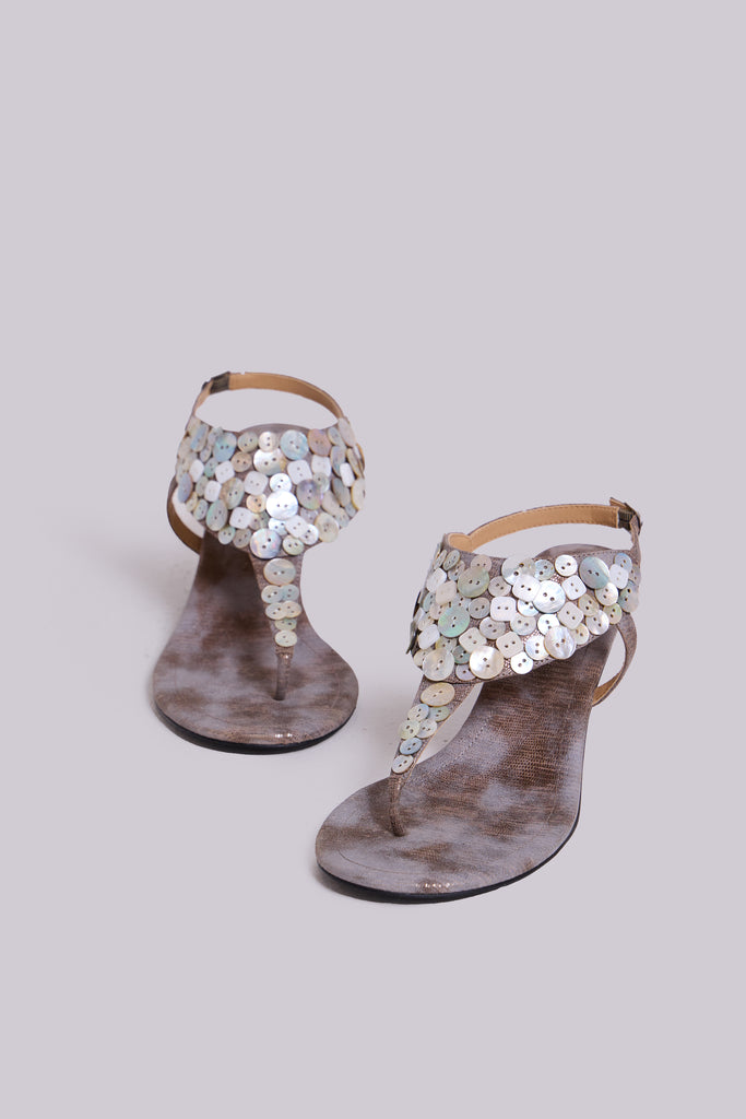 Azaela Metallic Button Heeled Sandals