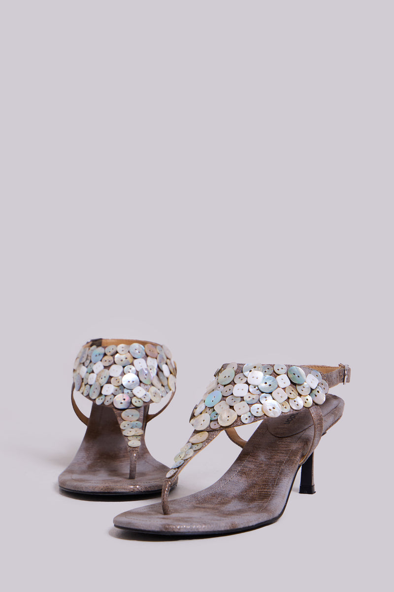 Azaela Metallic Button Heeled Sandals