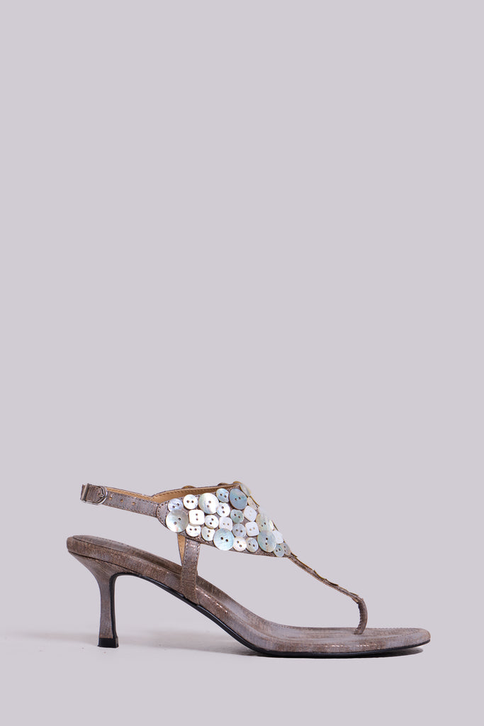 Azaela Metallic Button Heeled Sandals