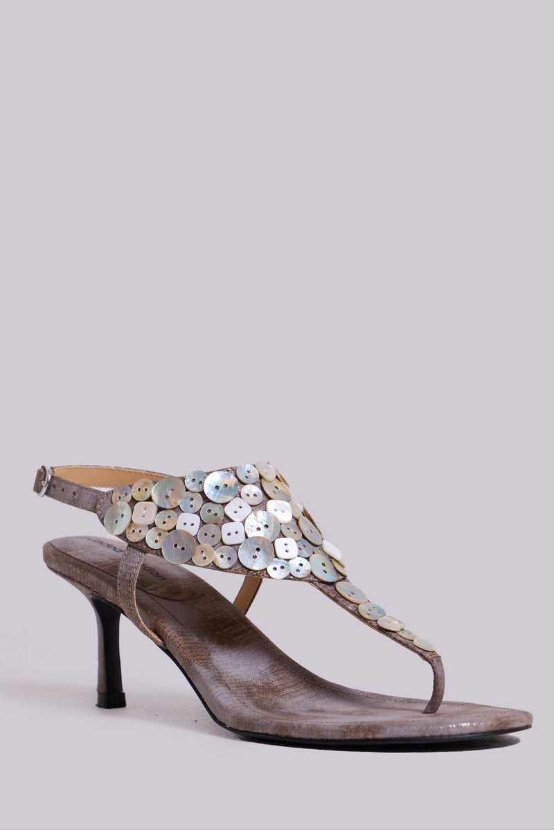 Azaela Metallic Button Heeled Sandals