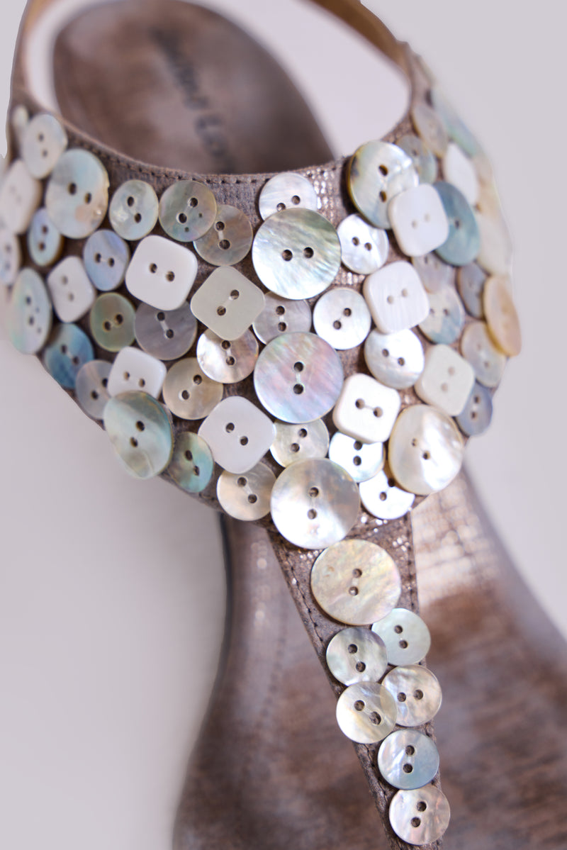 Azaela Metallic Button Heeled Sandals