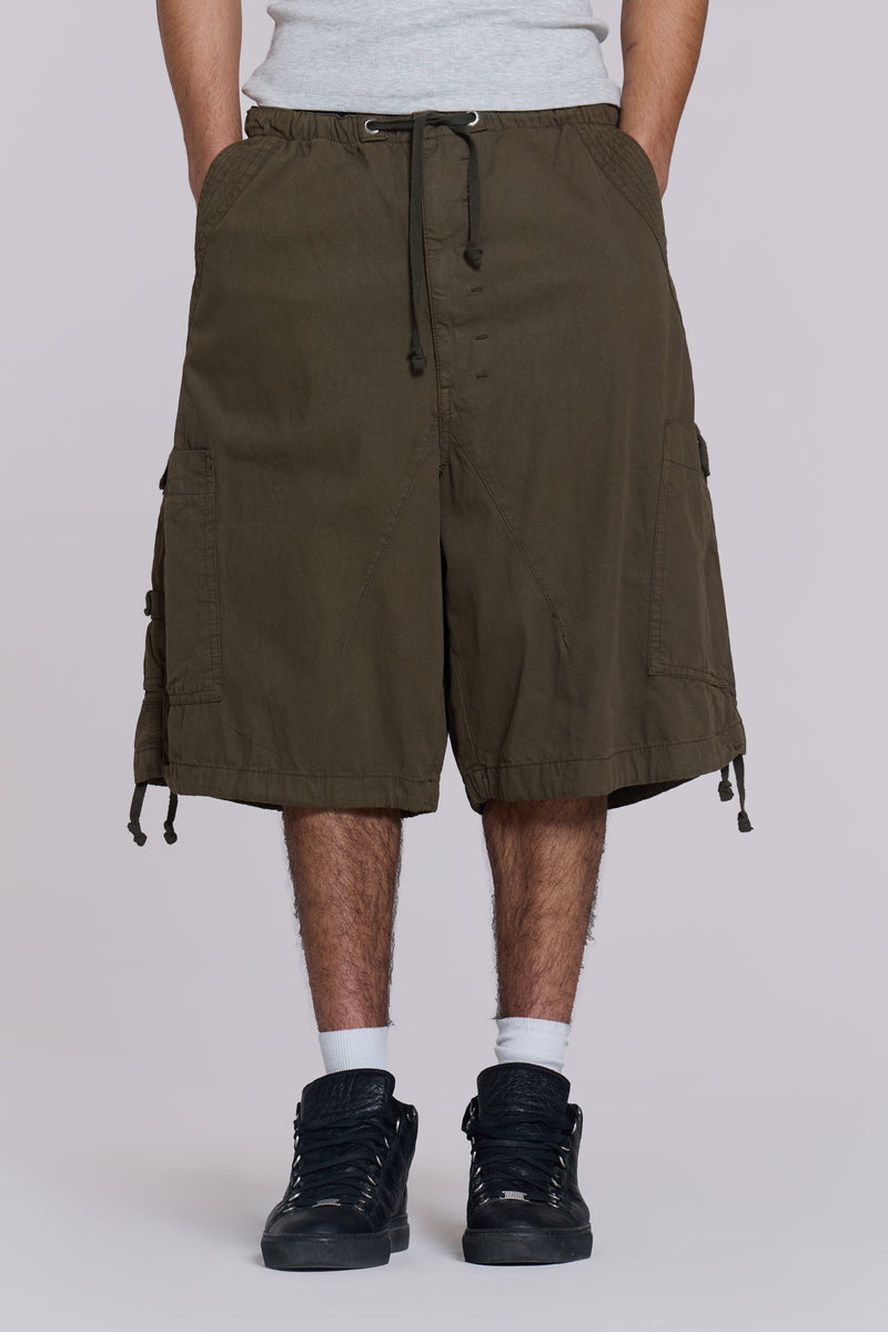 Khaki Parachute Cargo Baggy Shorts