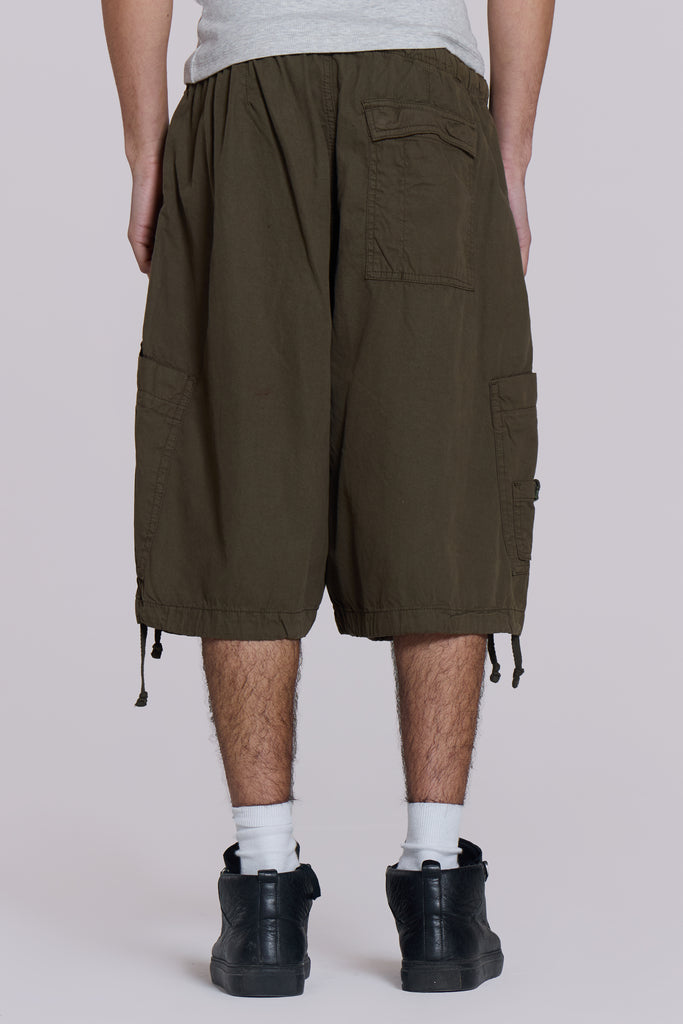 Khaki Parachute Cargo Baggy Shorts