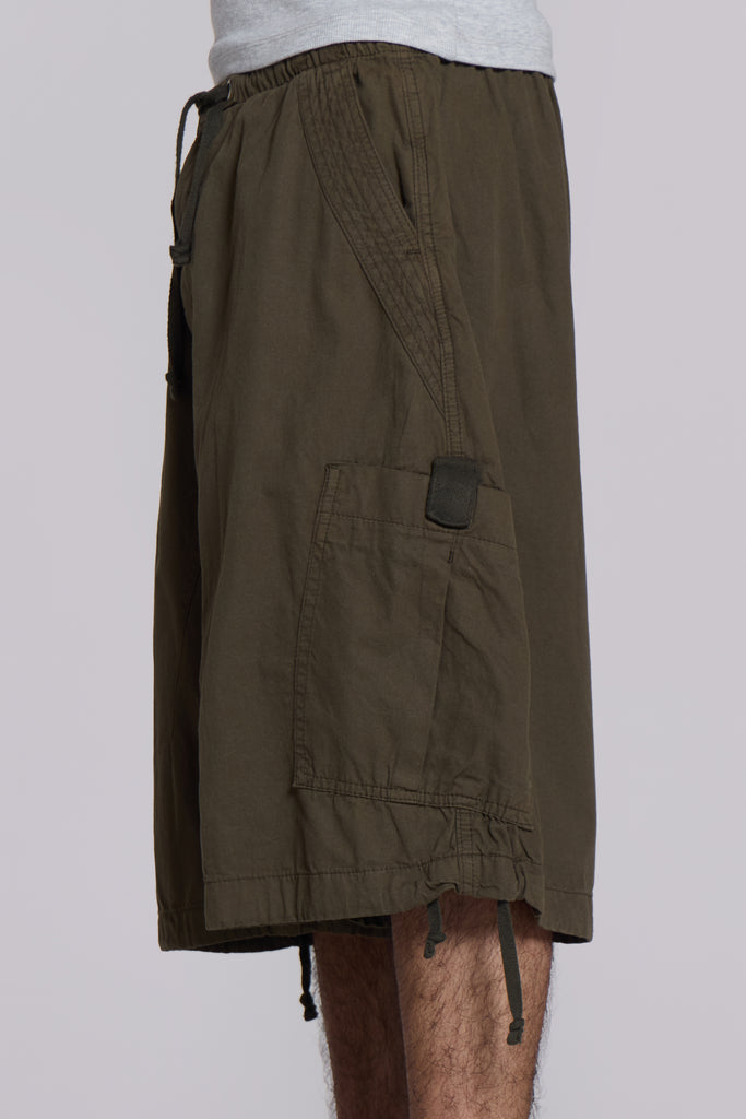 Khaki Parachute Cargo Baggy Shorts