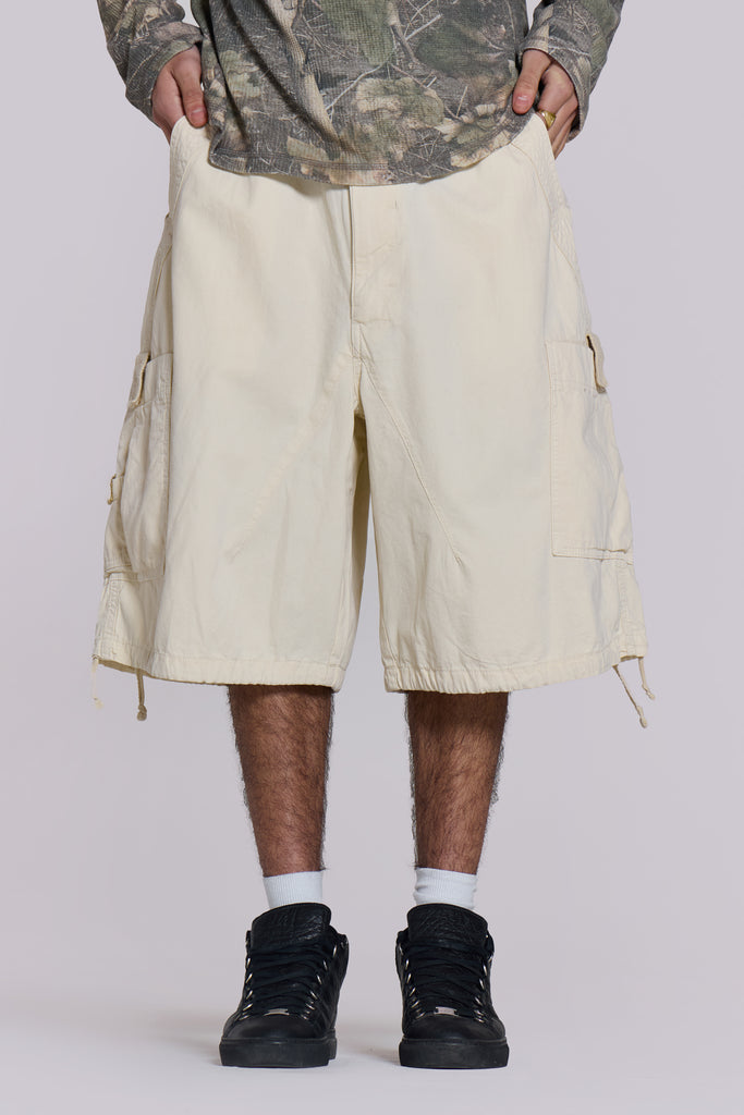 Ecru Parachute Cargo Baggy Shorts