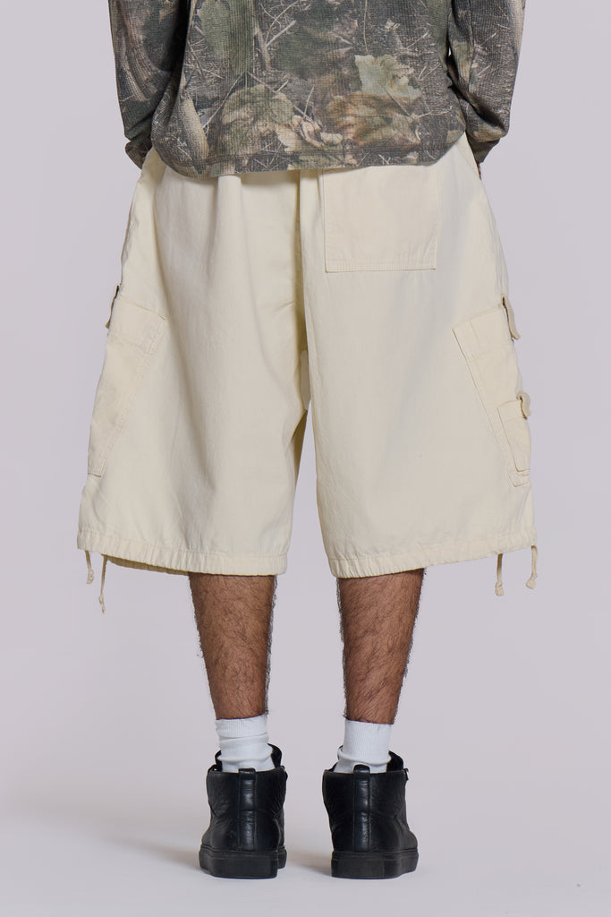 Ecru Parachute Cargo Baggy Shorts