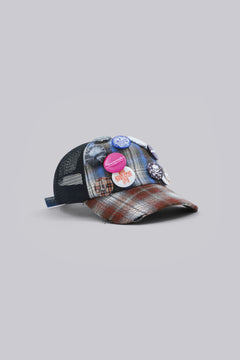 Badge Mixed Check Cap - ONE SIZE / Black