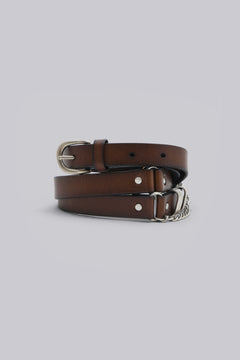 Saddle Skinny Brown Leather Belt - ONE SIZE / Brown