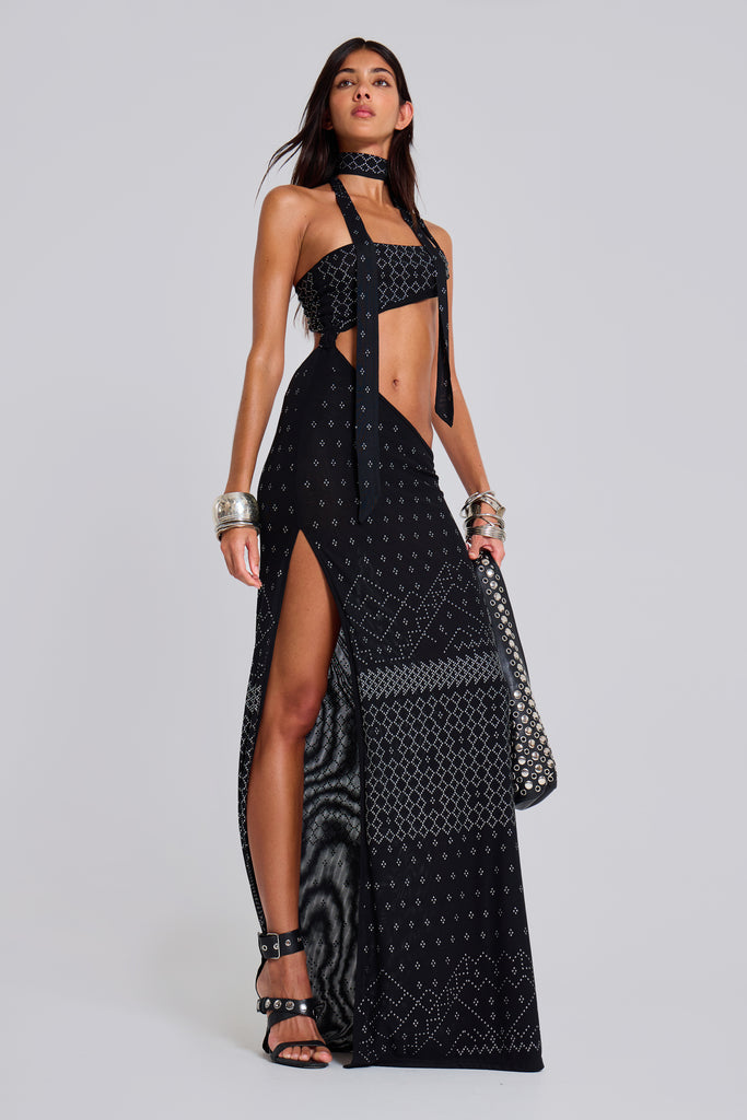 Opaline Asymmetric Stud Maxi Dress | Jaded London | Clothing Opaline Asymmetric Stud Maxi Dress | Jaded London | Clothing