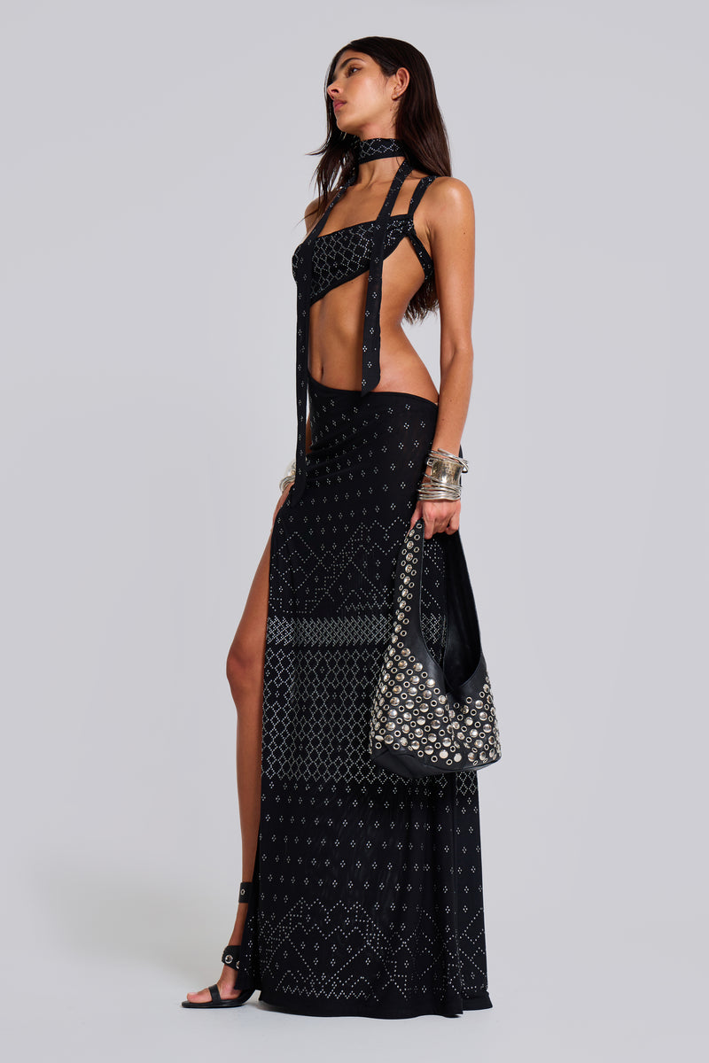 Opaline Asymmetric Stud Maxi Dress