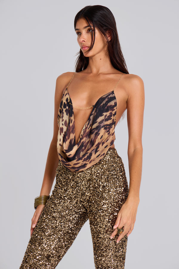 Asteria Backless Top in Cow Print