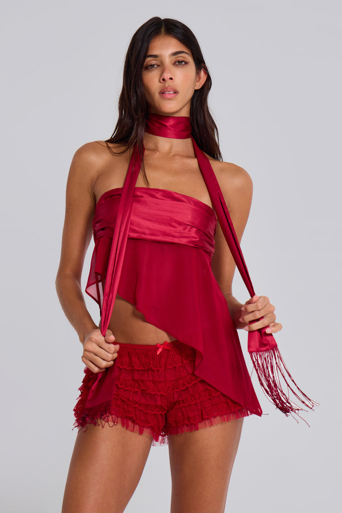 Scarlet Red Rhea Lace Bloomer Shorts