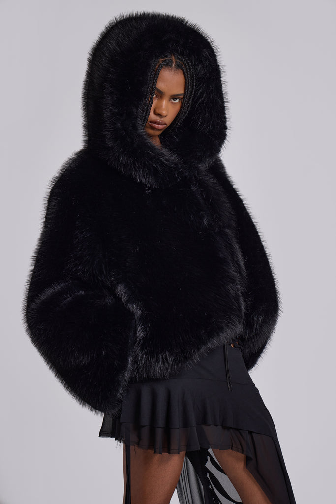 Mara Oversized Faux Fur Coat in Black