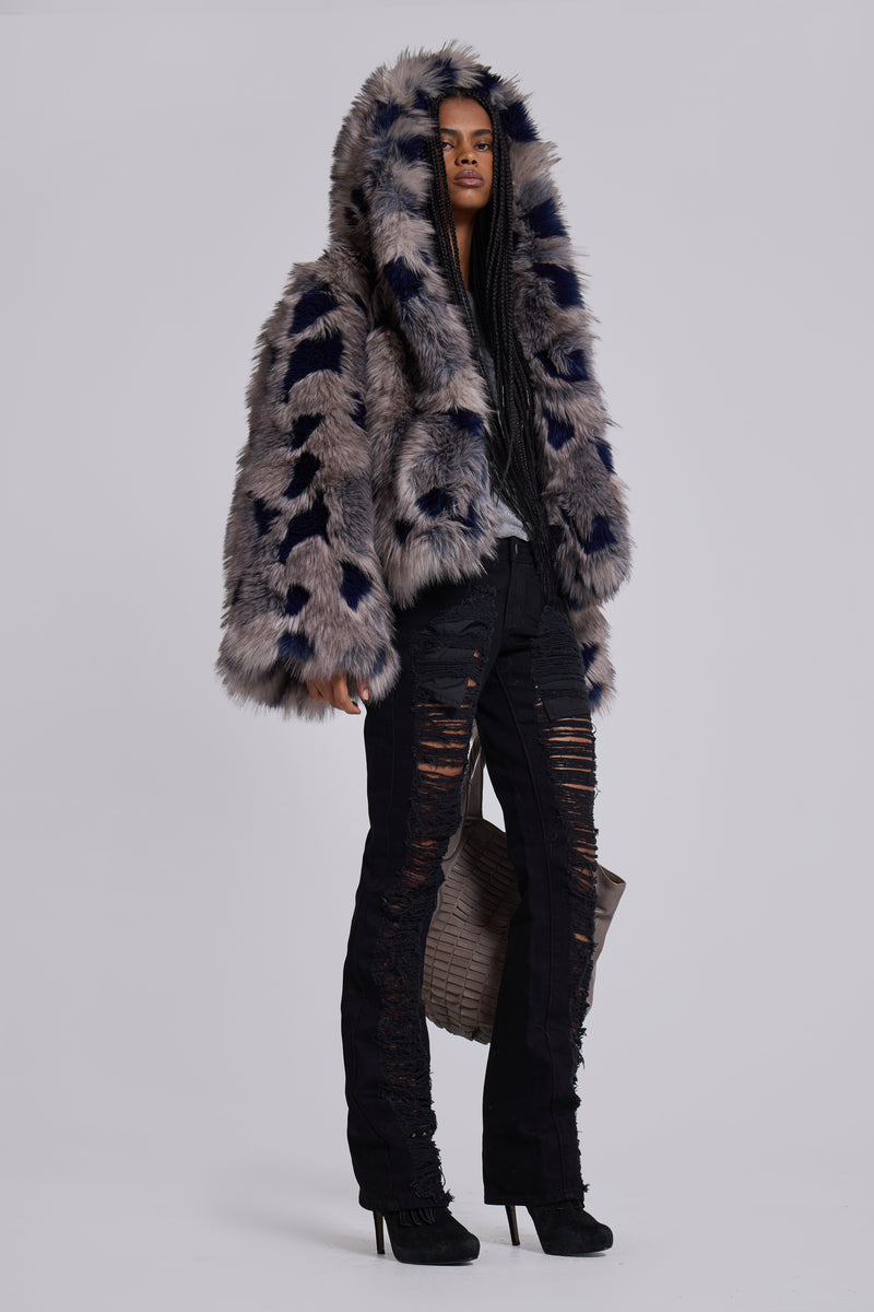 Mara Oversized Faux Fur Coat in Ashen