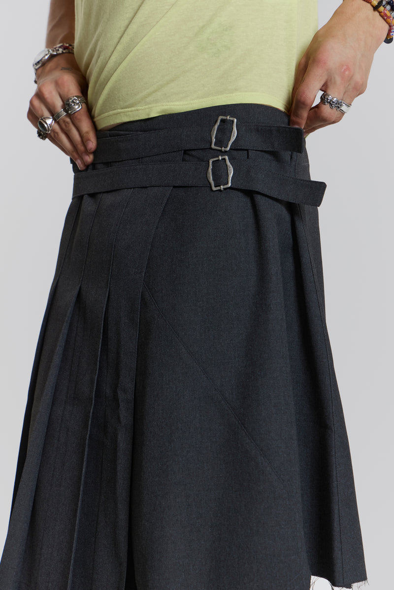 Grey Steel Pleated Skirt