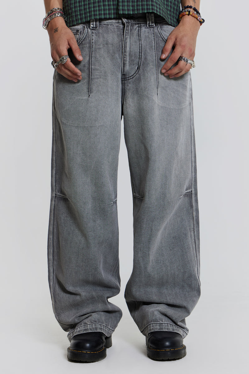 Gray Washed Streetwear Zipper Side Pocket Jeans L32 Jerone