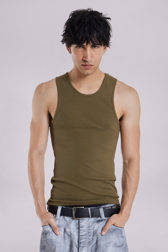 Khaki Rib Full Length Vest