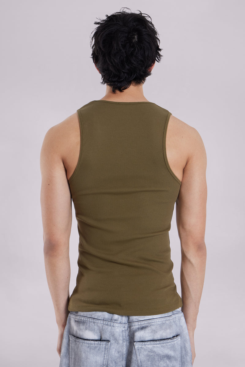 Khaki Rib Full Length Vest
