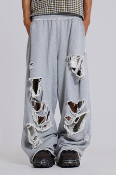 Distressed Grey Marl Baggy Monster Joggers – view 1