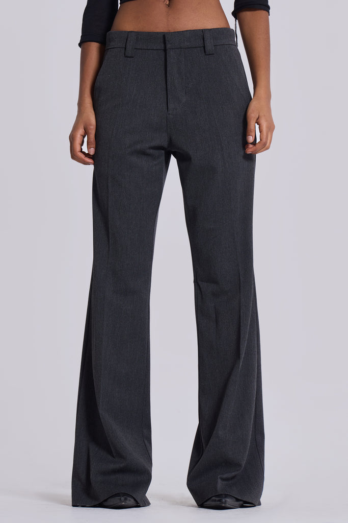 Grey Stacked Bootcut Suit Pants