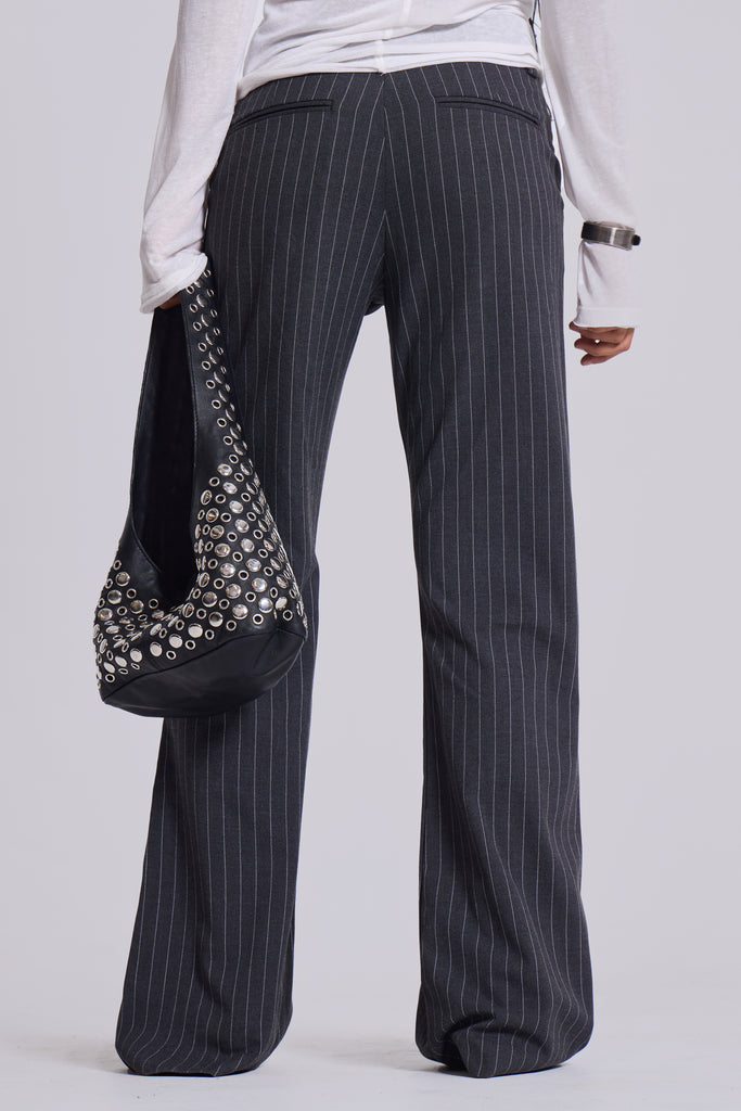 Grey Pinstripe Stacked Bootcut Suit Pants