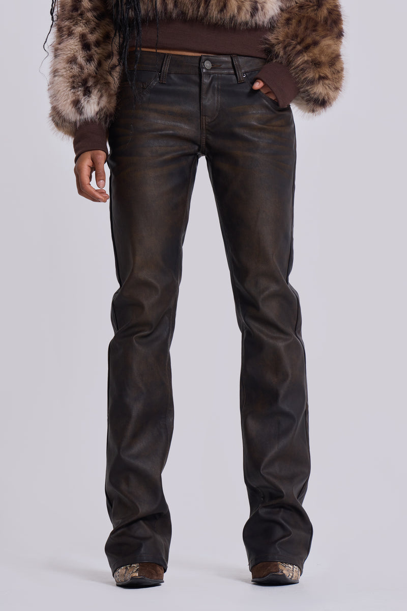 Dark Brown PU Cooper Bootcut Jeans