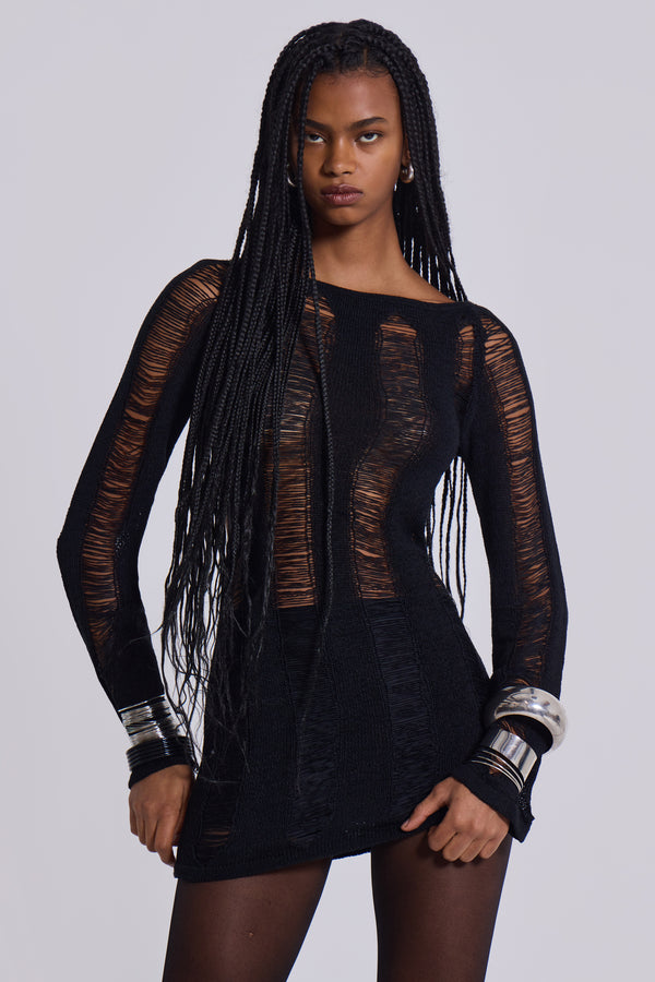 Black Umbra Shredded Mini Dress