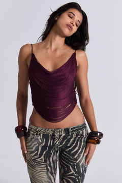 Lavinia Backless Fringe Top - L / Burgundy