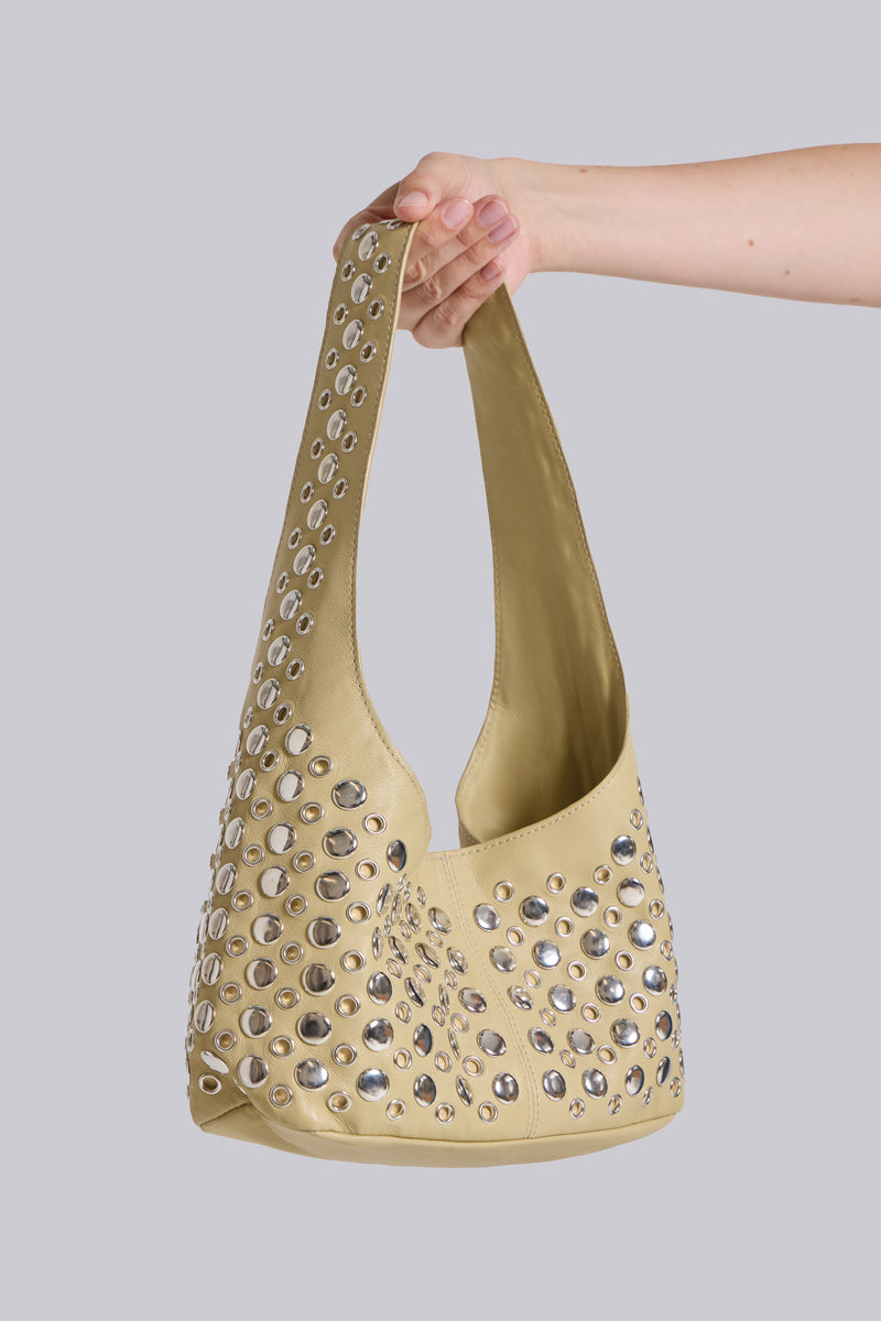 Osmium Studded Leather Bag in Cream