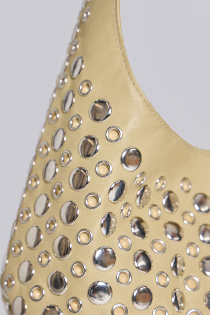 Osmium Studded Leather Bag in Cream