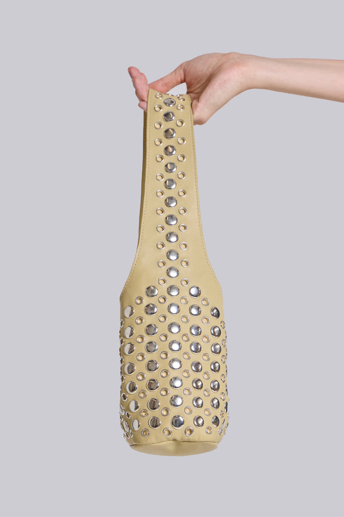 Osmium Studded Leather Bag in Cream