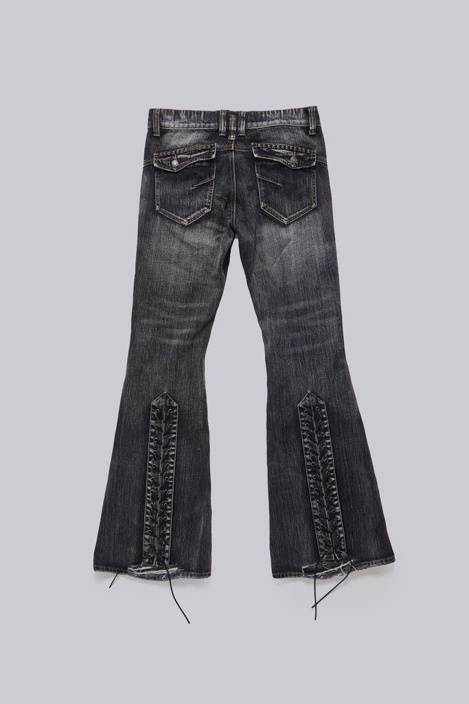 Washed Black Laced Flared Jeans