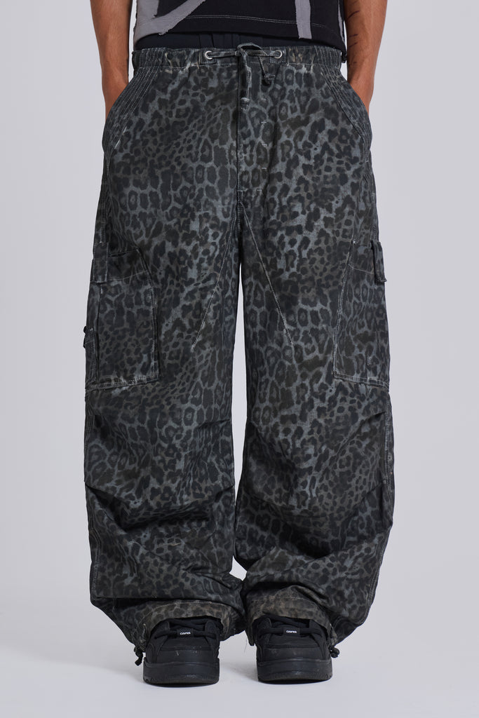 Charcoal Leopard Parachute Pants